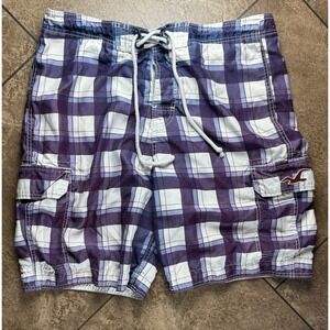 Vintage Hollister Shorts Mens Y2K Plaid Cargo Swim Trunks Large